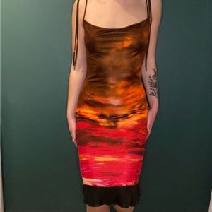 Cavalli Class Sunset Cowl Neck Viscose Midi Dress